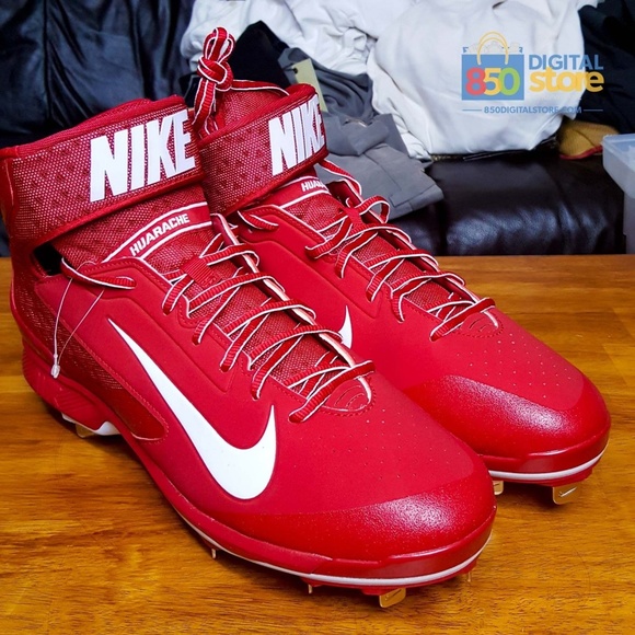 Nike Huarache Pro Mid Metal Baseball Cleats Red - Picture 3 of 7